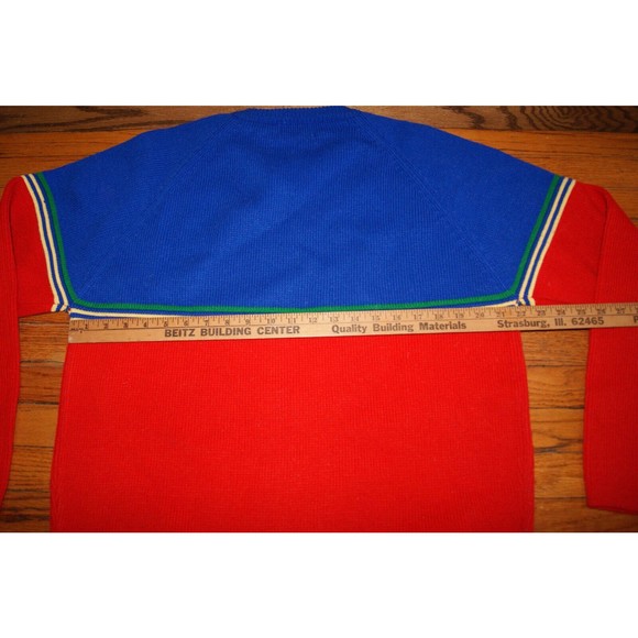 VTG 90s The Denver Mens XL Knit Sweater Blue Red Primary Color Stripe Ski Winter - Picture 5 of 8